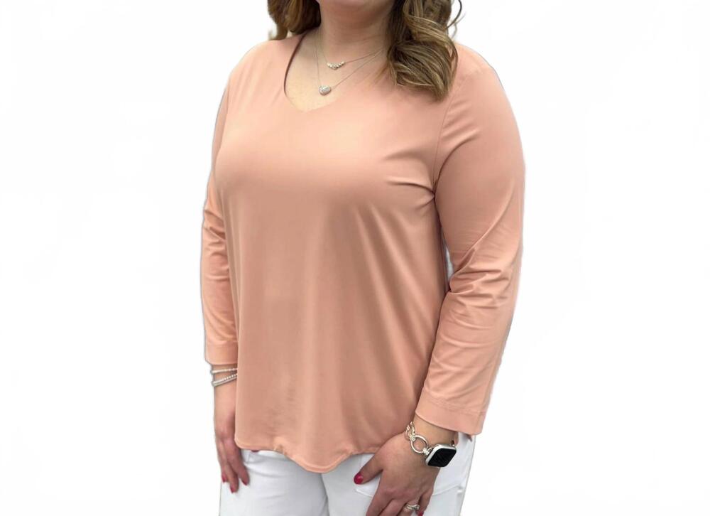 NEW MULTIPLES 3/4 sleeve v-neck top in pink